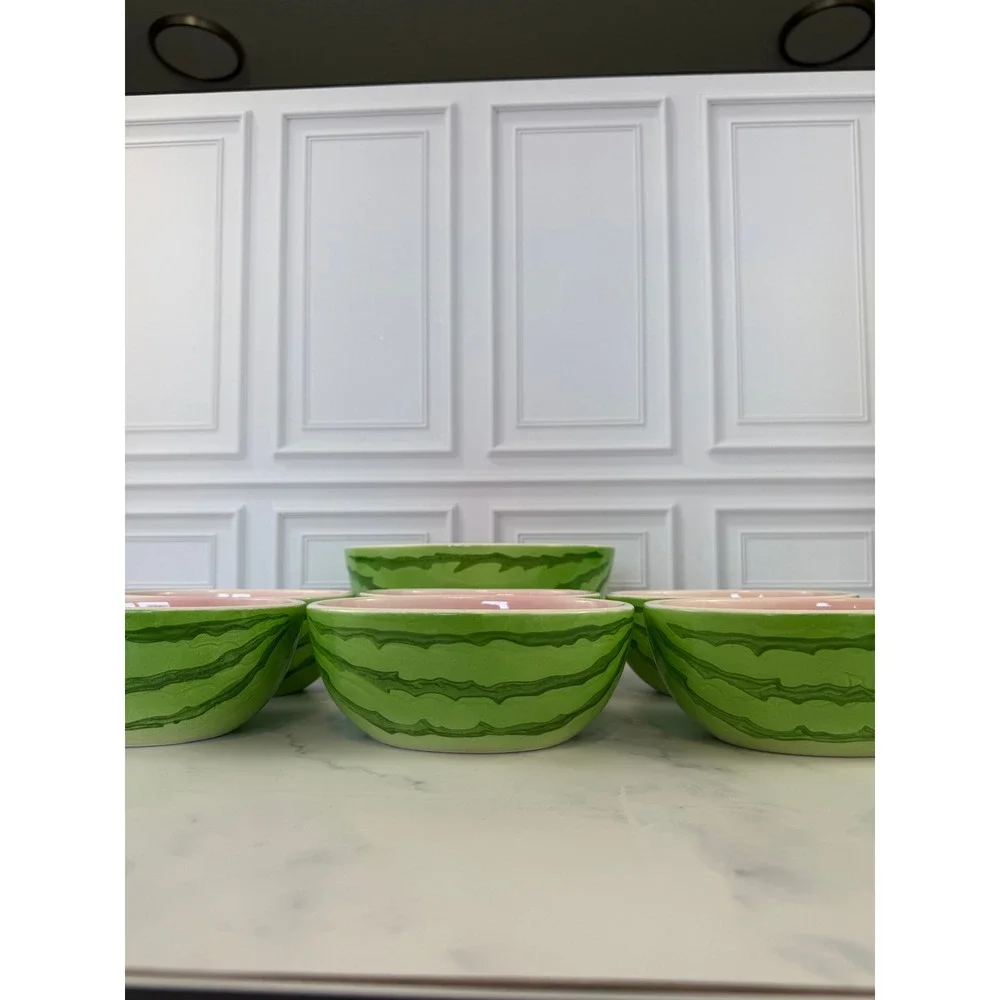 VTG Pier 1 Imports Watermelon Serving Bowl + 6 Small Bowls~RARE 7 piece Set!!